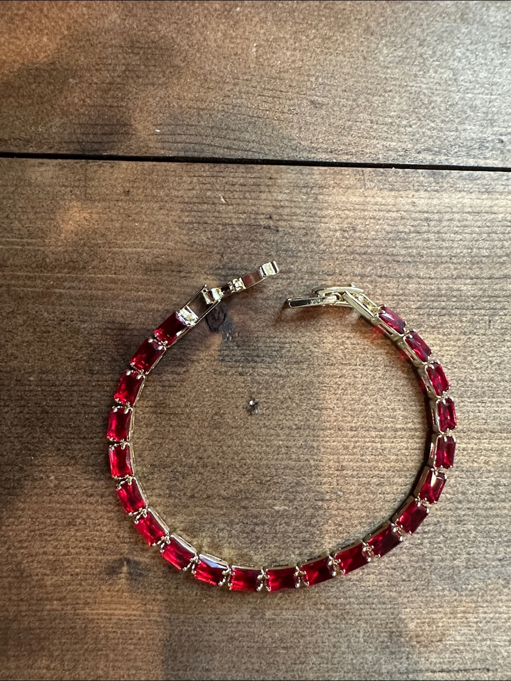18k Yellow Gold Plated Faux Ruby Tennis Bracelet